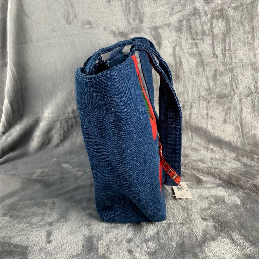 Kim Rogers Denim Tote Bag Christmas Themed Applique Embroidered New With Tag Vtg